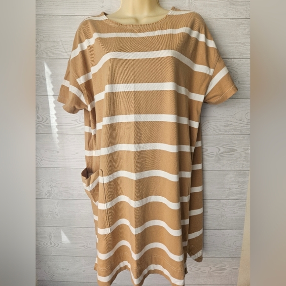 Everlane -Women's Oversized Striped Tan and White Dress M 100%Organic Cotton - Picture 2 of 7